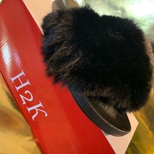 Black Furry Slides